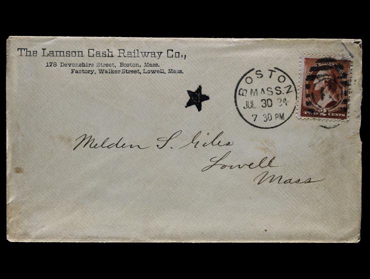 Lowell, Mass, Black Carrier Star on 1884 Cover, #210 2c Red