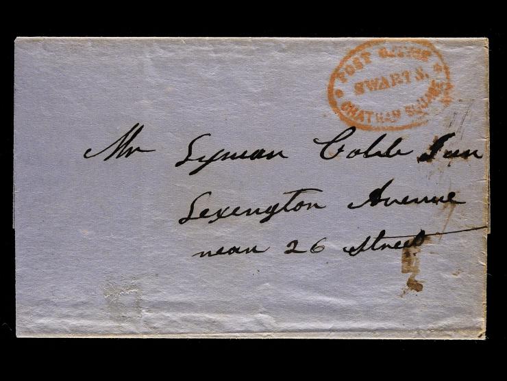 Swart's Post Office, Orange Oval Chatam Square Handstamp on 1850 Stamples Cover