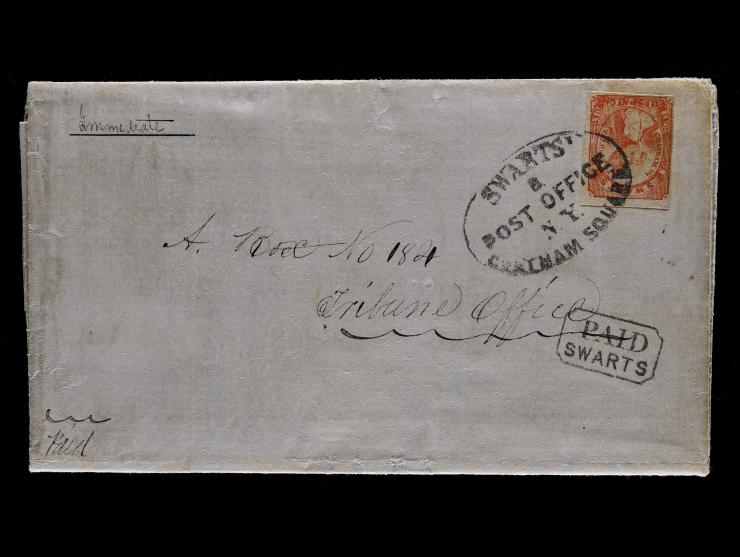 Swarts' City Dispatch Post, 1c Pink on Wove, 136L10, Tied by Company Handstamp on Cover, "PAID SWARTS"