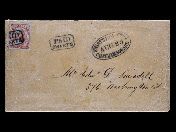 Swarts' City Dispatch Post, 1c Red on Bluish, 136L11, Tied by "PAID SWARTS" Handstamp on Cover