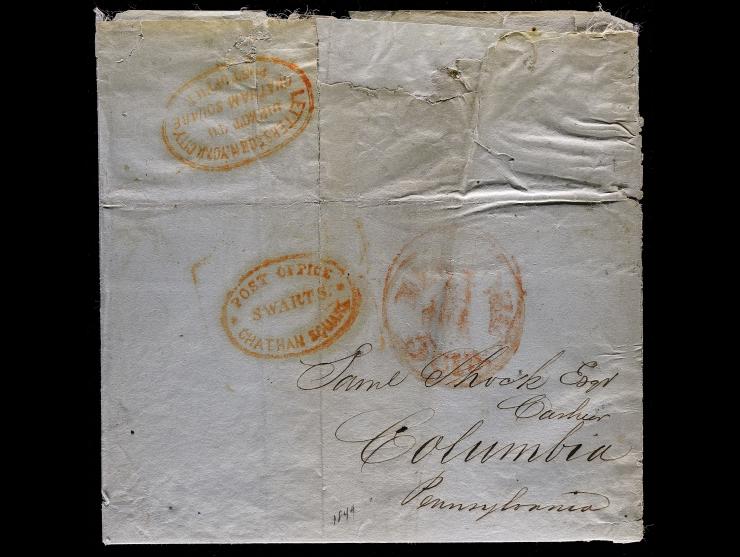 Swarts, Stampless Cover to Pennsylvania