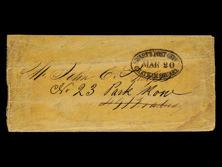 Swart's City Dispatch Post, Black Oval Company Handstamp on Stampless Cover