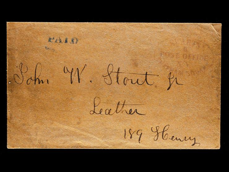 Swart's Post Office, Oval Handstamp, Blue Straightline "PAID", Stampless Local Cover