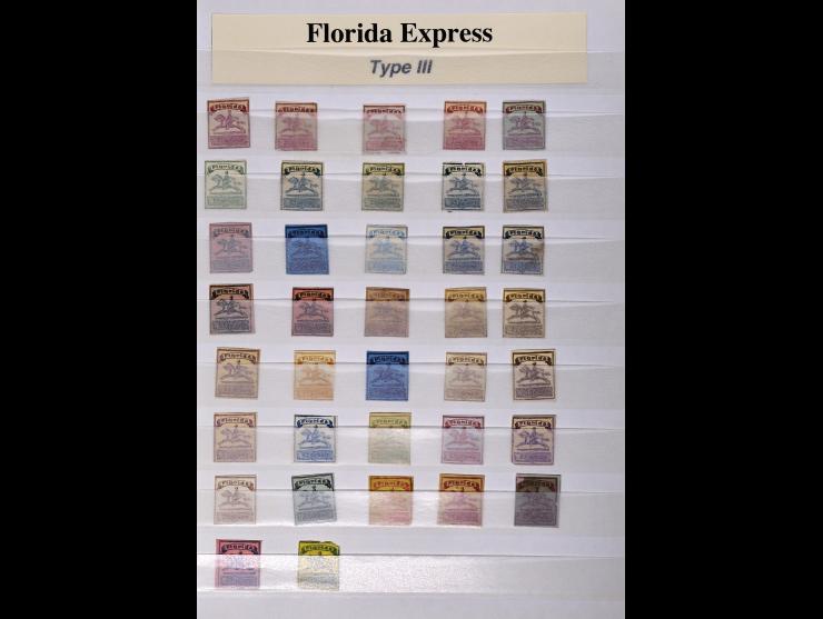 Florida Express, Group Reference Lot of 49 Stamp Examples of Type I, III, and IV