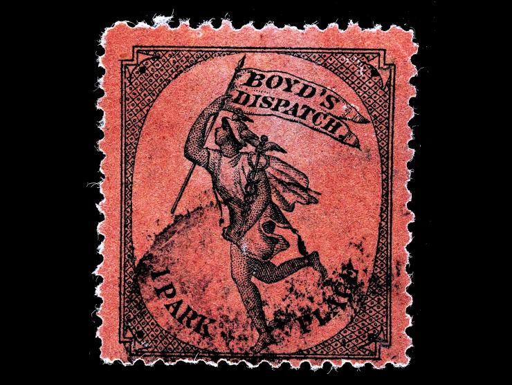 Boyd's Dispatch, 1878, Black on Crimson, 20L43, Lightly Canceled
