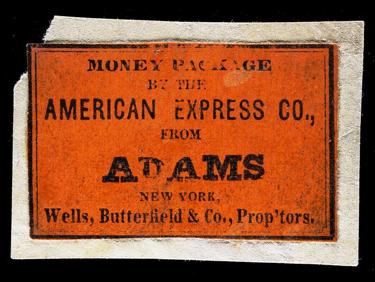 American Express Co., Money Package Label from Adams, New York, Black on Orange, #AWBX-L52), On Piece
