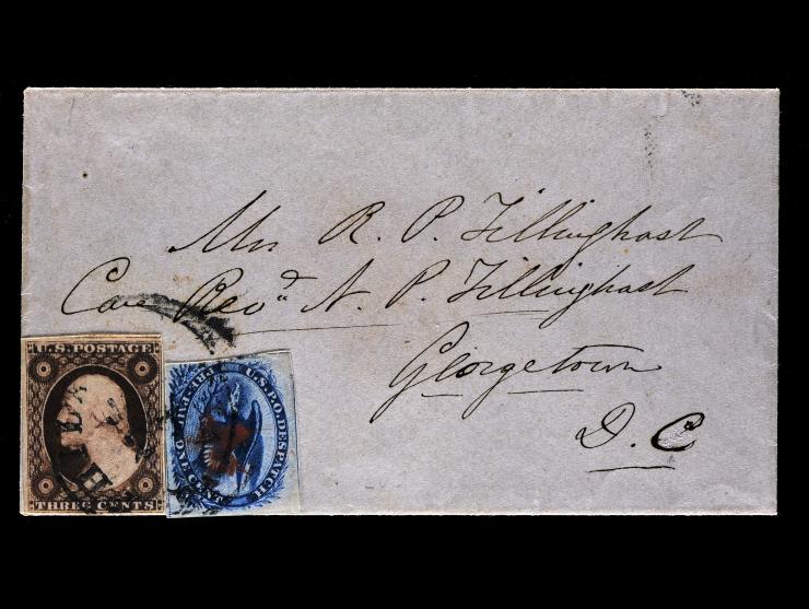 Eagle Carrier, LO2, 1c Blue with #11 3c Dull Red, Both Tied on Cover to Georgetown, DC