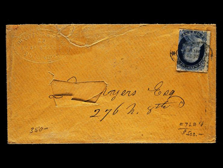 U.S.P.O. Despatch, Black Pre-Paid Oval Handstamp on 1851, 1c Blue