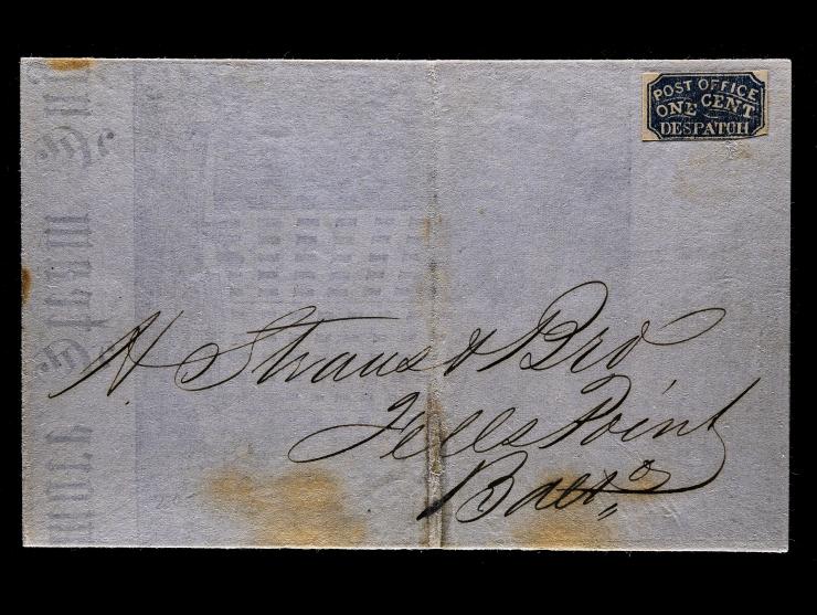 Baltimore Post Office Despatch, 1850, 1c Blue on Bluish,1LB2, On Cover