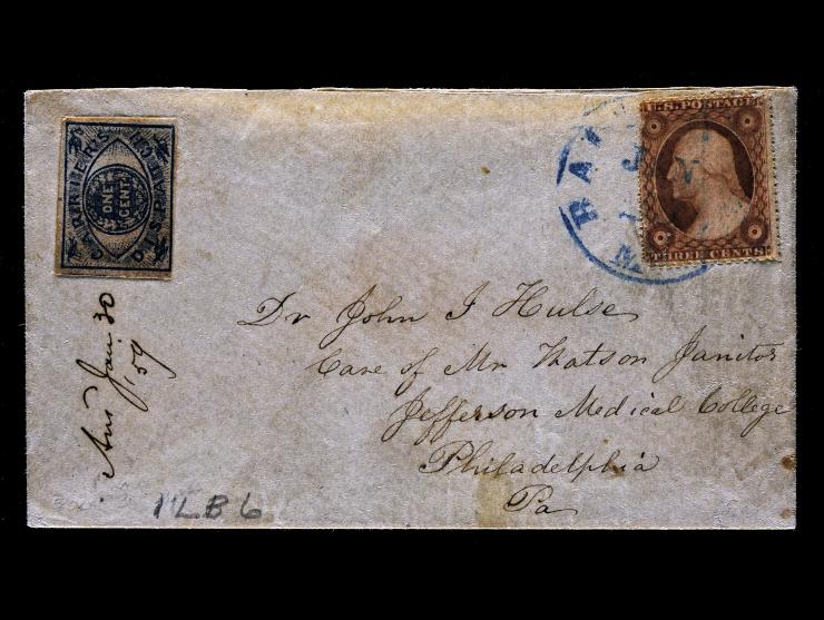 Baltimore Post Office Despatch, 1850, 1c Blue on Bluish,1LB2, on Cover with 3c Dull Red