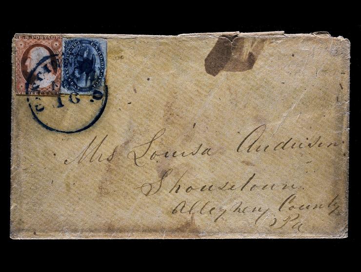 Eagle Carrier, 1851, 1c Blue, LO2, Tied on Cover with #11 3c Dull Red