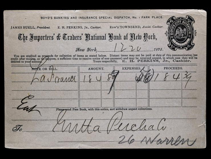 Boyd's, Bank Notice, Importers’ And Traders’ National Bank of New York, 20LUX2, 2c Black