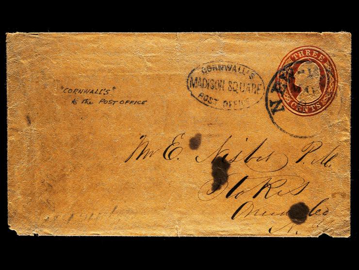 Cornwell's Madison Square Post Office, Black Oval Company Handstamp on Stampless 3c Nesbitt Cover to Los Angeles