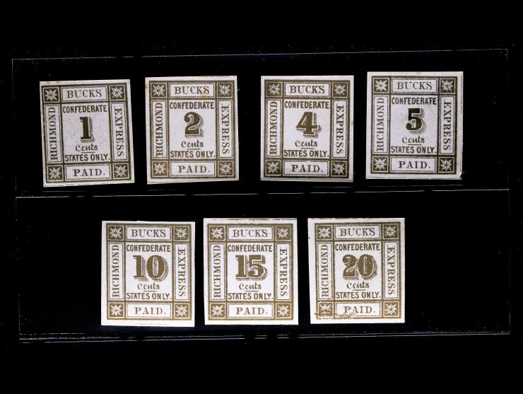 Buck's Richmond Express, Confederate Stamp
Fantasies, Group Reference Lot of 7 Stamps