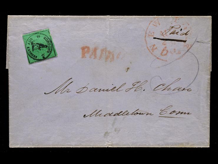 Gordon's City Express, 1848, 2c Black on Green, 72L3, on Folded Letter
