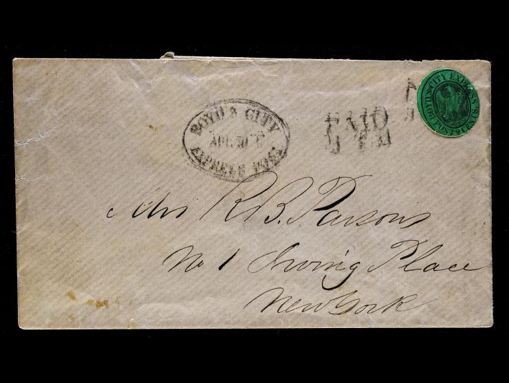 Boyd's City Express, 1857, 2c Black on Green, 20L14, on Local Cover