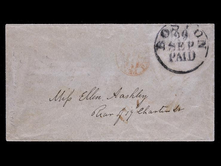 Black Boston Paid Datestamp on Stampless Cover with Black Boston Paid
