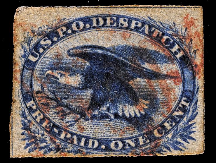 Eagle Carrier, 1851, 1c Blue, LO2, Used with Red Squared Grid Cancel