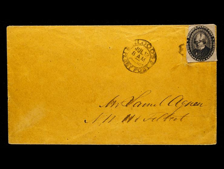 Blood's Penny Post, 1858, 1c Black, Tied by Black "1" in Frame, on Local Cover