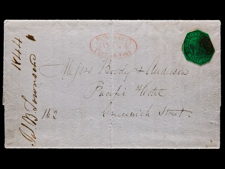 Boyd's City Express, 20L2, 2c Black on Yellow Green, Cut to Shape on 1845 Folded Philadelphia Circular