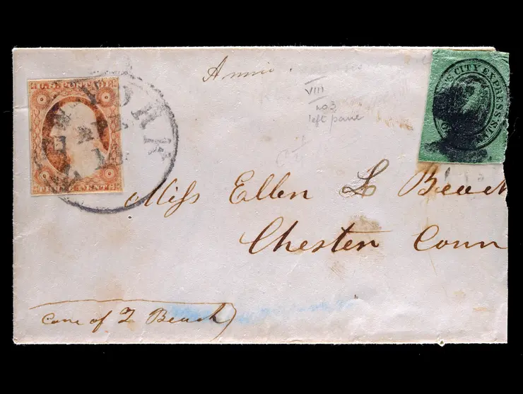 Boyd's City Express Post, 20L11, 2c Black on Green, Used with #11 on 1856 Cover to Chester, Connecticut