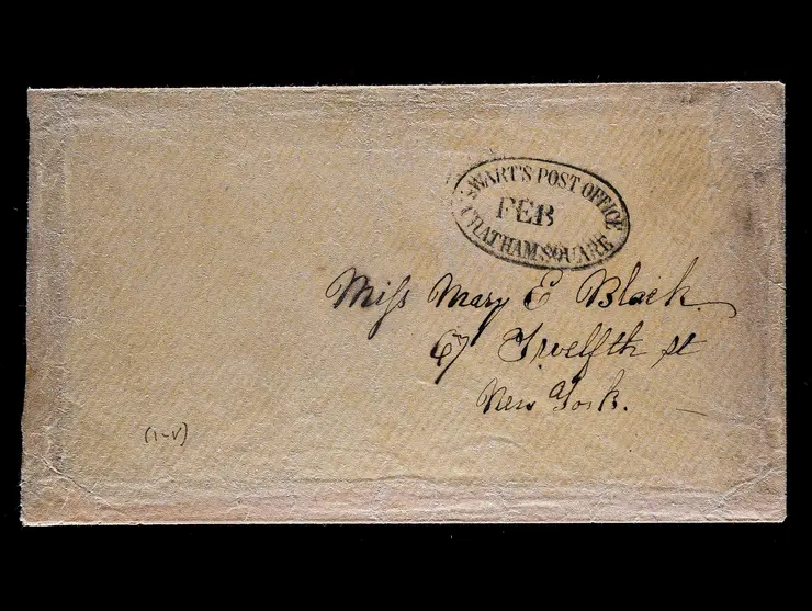 Swarts' Post Office, Chatham Square Black Company Oval Handstamp on Local Stampless Cover
