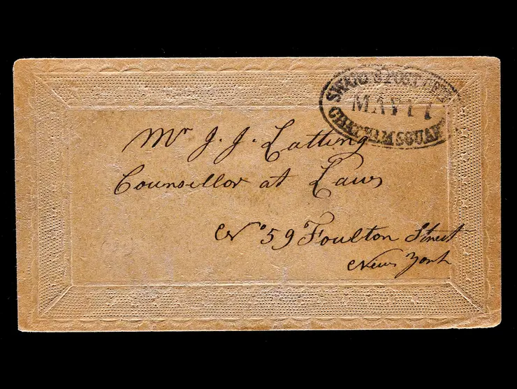 Swarts' Post Office, Chatham Square, Black Oval Handstamp on Embossed Envelope