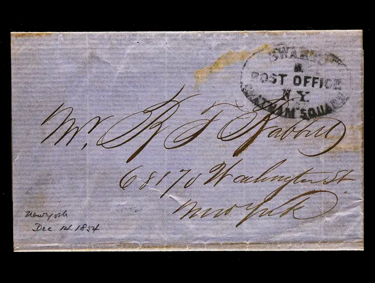 Swarts' Post Office, Chatham Square, 1854 Folded Letter