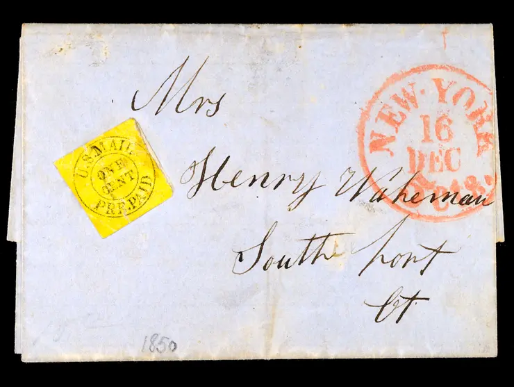 U.S. Mail, 6LB10, 1c Black on Yellow, Tied on Folded Letter