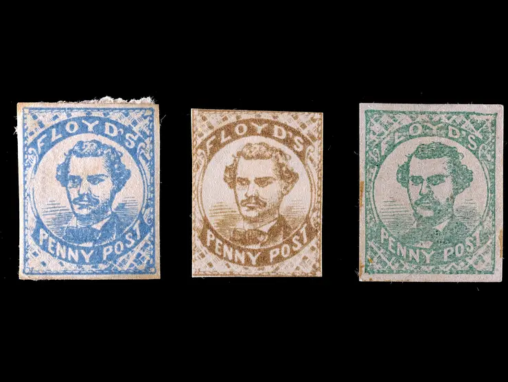 Floyd's Penny Post, Reference Group of 3 Stamps, Reprints