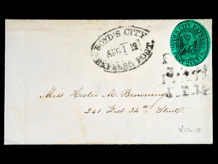 Boyd's City Express, 20L10, 2c Black on Green, Die Cut, Tied on Cover by "PAID J.T.B."