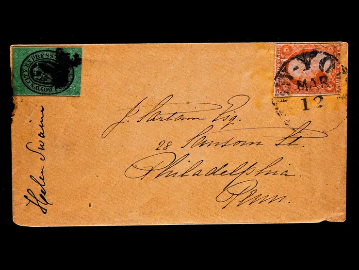 Boyd's City Express, 20L7, 2c Black on Green Glazed with #11 3c Red Tied by New York Circular Datestamp