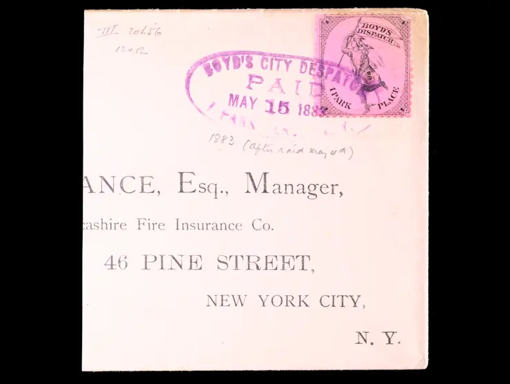 Boyd's City Dispatch, 20L56, 1c Black on Pink, on Cover Cut in Half, 1 Park Place Oval Handstamp