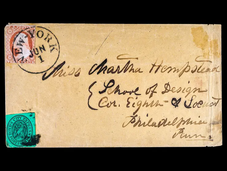 Boyd's City Express, 20L8, 2c Black on Green, on Cover with #11 3c Dull Red Tied by Cork Cancel