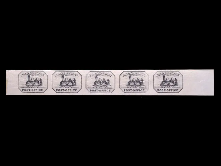 Broadway Post Office, 26L1 Reprint, Black, Horizontal Strip of Five, Unused