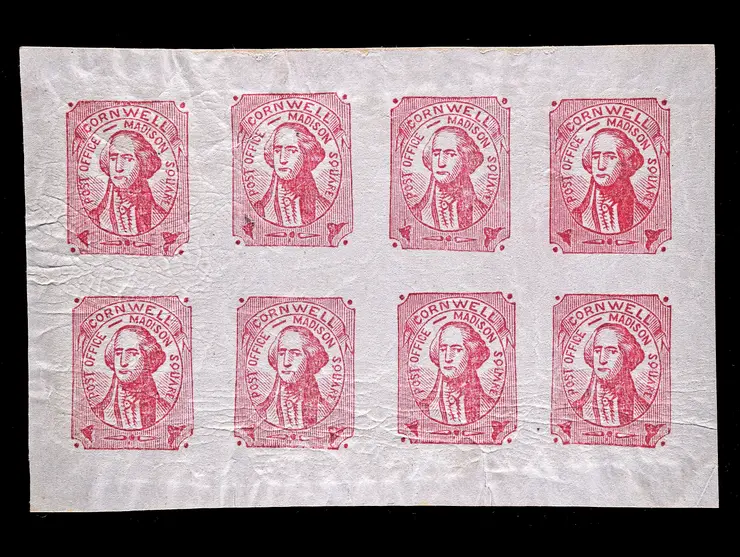 Cornwell's Madison Square Post Office, 52L2 Hussey Forgery, 1c Red, Block of 8, Original Gum, Never Hinged