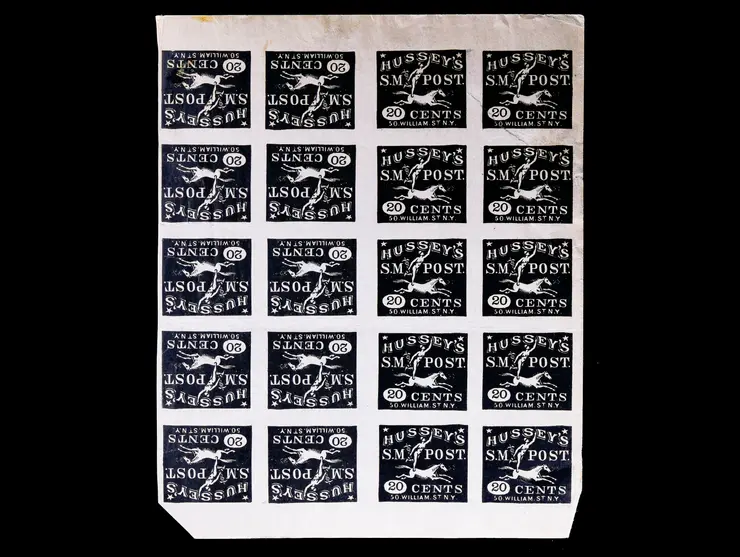 Hussey's Post, 87LE4, 20c Black, 1st Setting, Tete-Beche, Sheet of 20, Unused