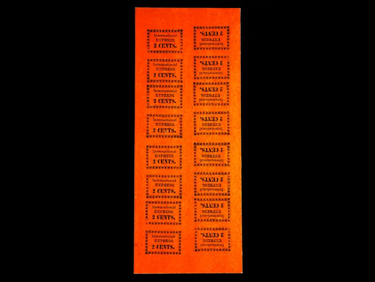 International Express, Bogus 1a and 1b, Sheet of 16 with Eight Tete-Beche Pairs