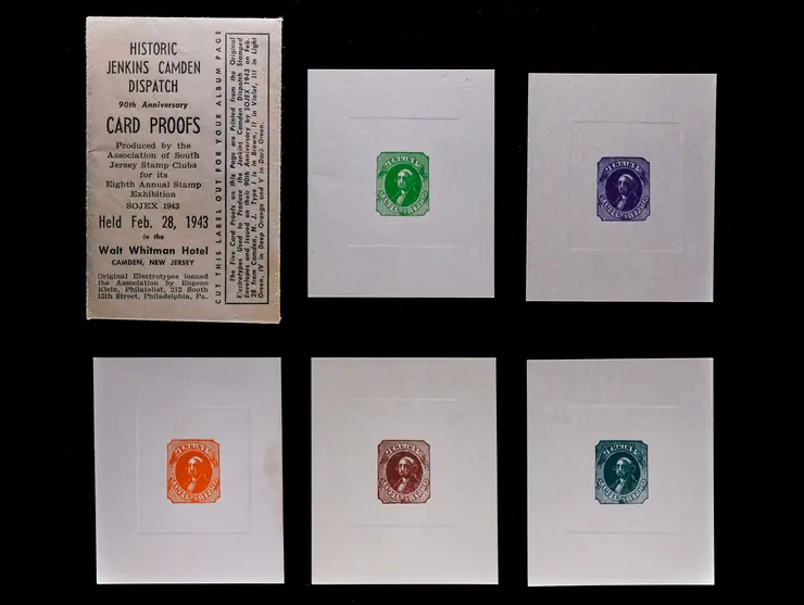 Jenkin's Camden Dispatch, 90th Anniversary Card Proofs, 1943, Group Lot of 5