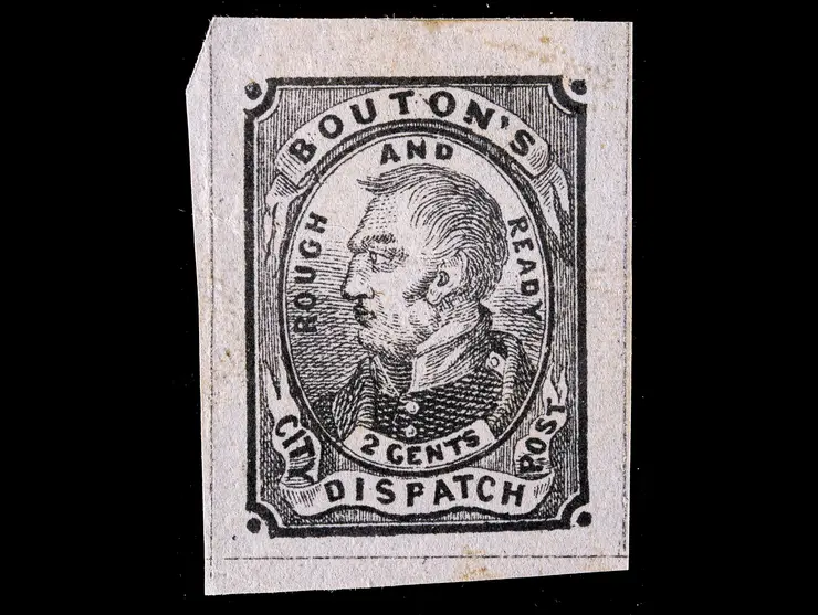 Bouton's City Dispatch Post, 18L2 Forgery A, 2c Black on Gray Blue, Unused, Extremely Large Margins