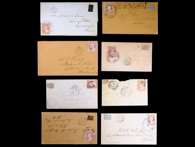 Blood's Penny Post, Group of 8 Local Covers used with 3c Reds