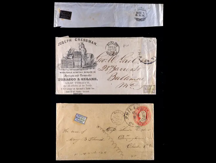 Blood's Penny Post, Small Group of 3 Items Including Illustrated Advertising Cover, Cover and Piece
