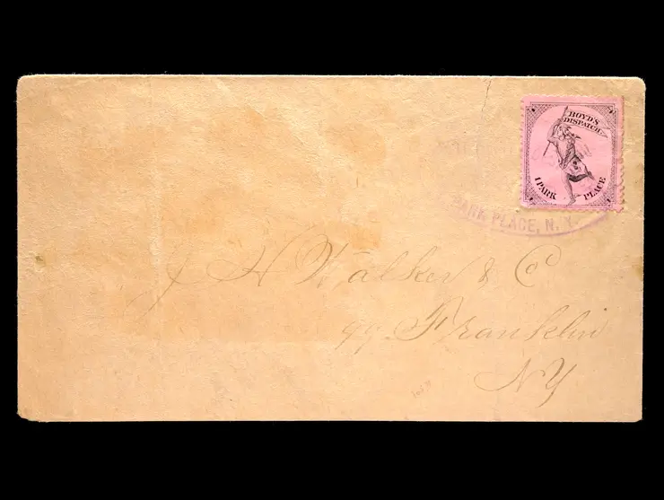 Boyd's Dispatch, 20L52, Black on Pink, Tied by "1 Park Place, N.Y." Oval on Local Cover