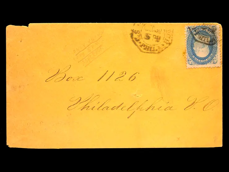 #63 1861 1c Blue, Tied by Philadelphia Carrier Datestamp on Local Cover