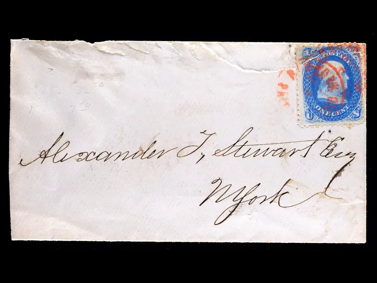 #63 1861 1c Blue, Tied by Red "NEW YORK CITY PAID 1 Ct" Carrier Handstamp on Local Cover