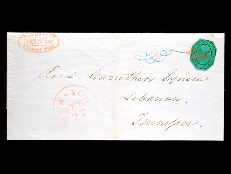 Boyd's City Express, 20L3, 2c Black on Bluish Green, Cut Octagonally, on Folded Letter to Tennessee