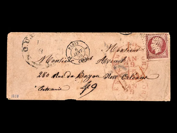France to New Orleans Cover with French 80c Postes and Paris JANV. 59 handstamp