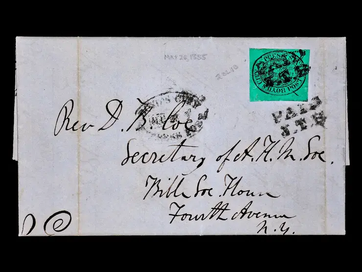 Boyd's City Express, 20L10, 2c Black on Green, on 1855 Cover, Tied by "PAID J.T.B"