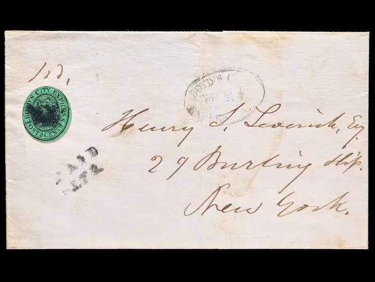 Boyd's City Express, 20L4, 2c Black on Green, on 1855 Folded Letter to New York