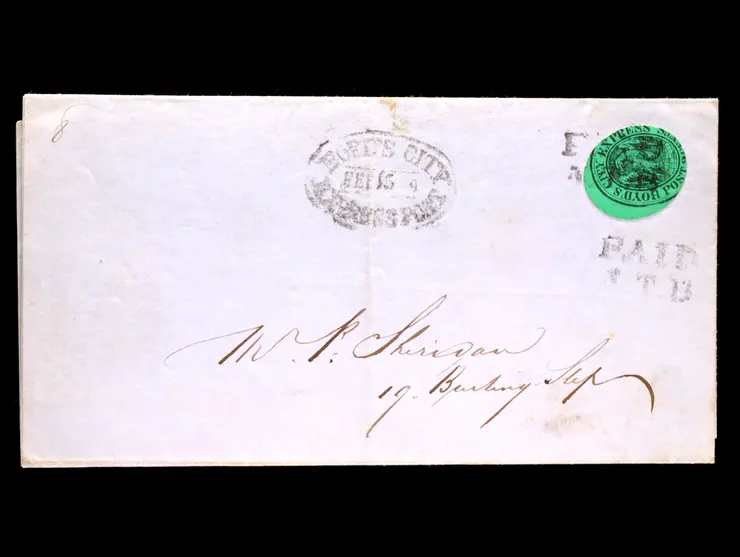Boyd's City Express, 20L10, 2c Black on Green, Cut to Shape, on 1855 Folded Invoice